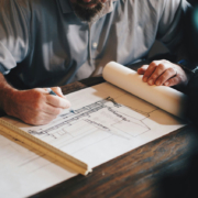 construction plans on a table
