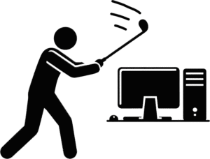 man hitting computer with golf club icon